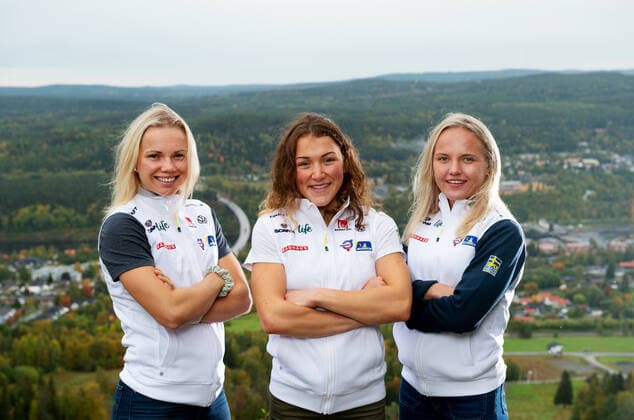 200921 Emma Ribom, Moa Lundgren and Linn Svahn pose for a portrait during a press conference with Sweden on 21 September 2020 in Solleftea,  Copyright: NILSxJAKOBSSON BB200921NJ064