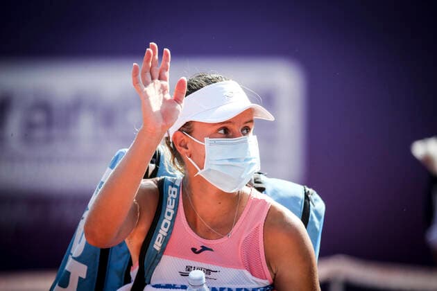 Magda Linette in action vs Elina Svitolina during their WTA, Tennis Damen Open internaionaux de tennis de Strasbourg in Strasbourg on October 22, 2020 TENNIS : Open de Strasbourg - 22 09 2020 ElyxandroCEGARRA PANORAMIC 