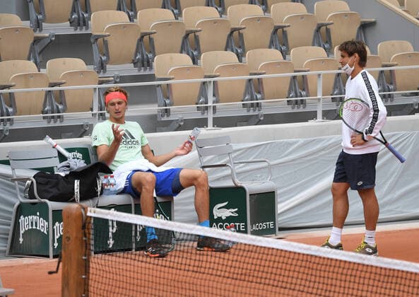 Tennis French Open Roland Garros 2020 Alexander Zverev , Germany and his new coach David Ferrer , Spain
