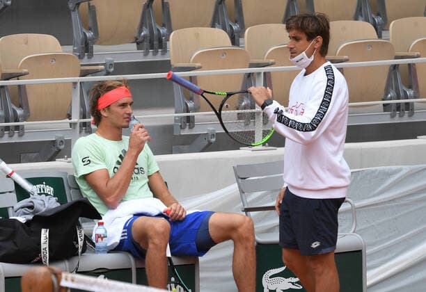 Tennis French Open Roland Garros 2020 Alexander Zverev , Germany and his new coach David Ferrer , Spain