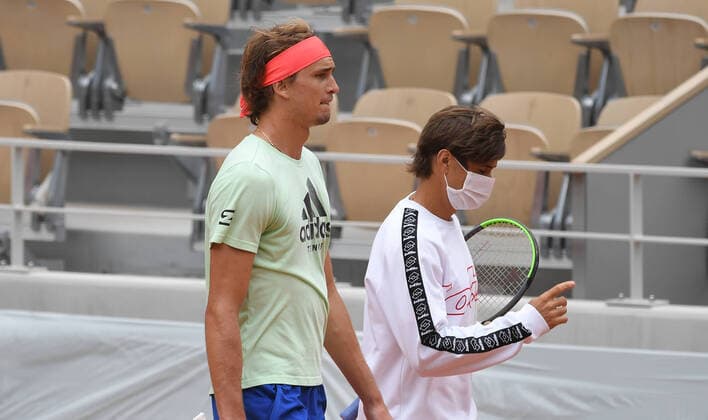 Tennis French Open Roland Garros 2020 Alexander Zverev , Germany and his new coach David Ferrer , Spain