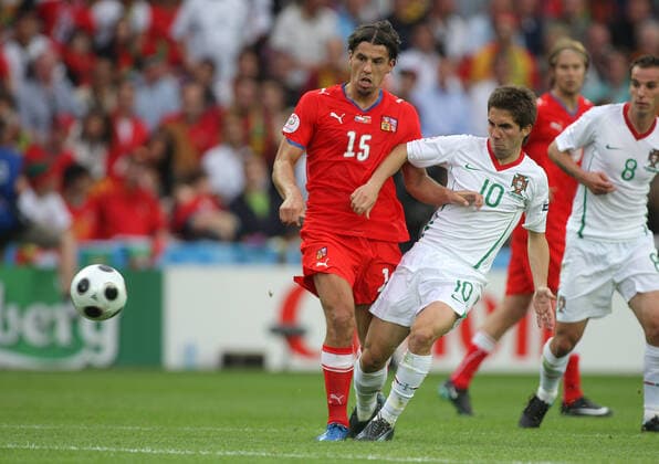 Milan Baros & Joao Moutinho Czech Republic V Portugal Czech V Portugal,Euro 2008 Stade De Geneve, Geneve, Switzerland 11 June 2008 Copyright: Allstar RichardxSelle 12891973