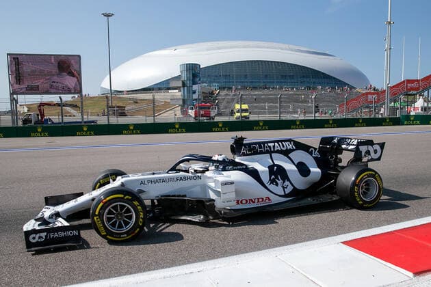 SOCHI, RUSSIA - SEPTEMBER 25, 2020: AlphaTauri Racing F1 Team driver Daniil Kvyat takes part in a free practice session before the 2020 Formula One Russian Grand Prix race at the Sochi Autodrom racing circuit. Dmitry Feoktistov TASS  TS0E85AE