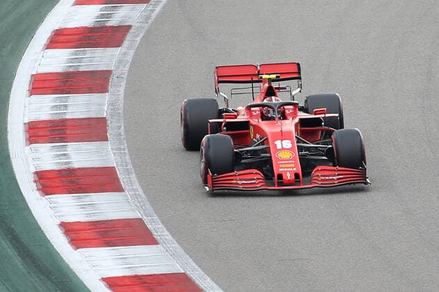 SOCHI, RUSSIA - SEPTEMBER 26, 2020: Scuderia Ferrari F1 team driver Charles Leclerc of Monaco competes in the qualifying session for the 2020 Formula One Russian Grand Prix at the Sochi Autodrom racing circuit. Dmitry Feoktistov TASS  TS0E8955
