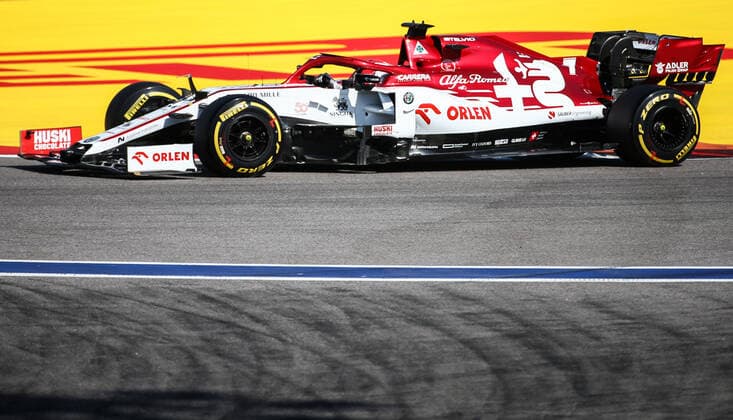 SOCHI, RUSSIA - SEPTEMBER 27, 2020: Alfa Romeo Racing F1 team driver Kimi Raikkonen of Finland competes in the 2020 Formula One Russian Grand Prix at the Sochi Autodrom racing circuit. Dmitry Feoktistov TASS  TS0E89CF