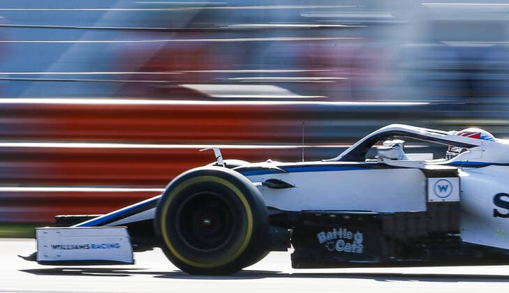 SOCHI, RUSSIA - SEPTEMBER 27, 2020: Williams Racing F1 driver George Russell of the United Kingdom competes in the 2020 Formula One Russian Grand Prix at the Sochi Autodrom racing circuit. Dmitry Feoktistov TASS  TS0E8A1B