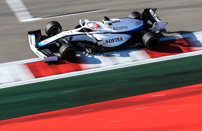 SOCHI, RUSSIA - SEPTEMBER 27, 2020: Williams Racing F1 driver George Russell of the United Kingdom competes in the 2020 Formula One Russian Grand Prix at the Sochi Autodrom racing circuit. Dmitry Feoktistov TASS  TS0E8A35