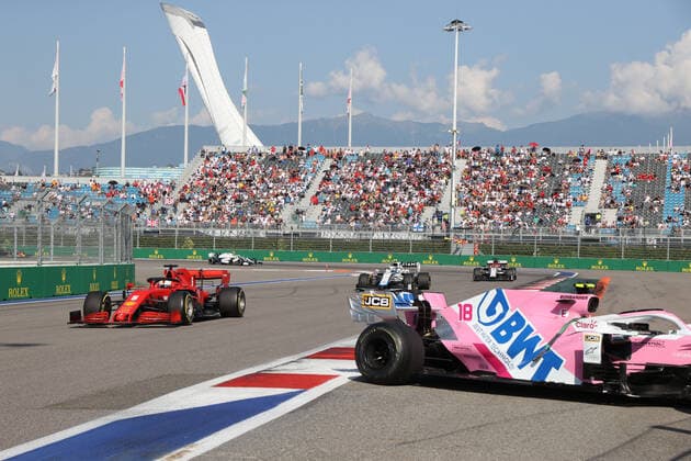 Motorsports FIA Formula One World Championship 2020, Grand Prix of Russia, 5 Sebastian Vettel GER, Scuderia Ferrari Mission Winnow , 18 Lance Stroll CAN, BWT Racing Point F1 Team , Sochi Russia