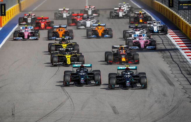 Motorsports FIA Formula One World Championship 2020, Grand Prix of Russia, 44 Lewis Hamilton GBR, Mercedes AMG Petronas Formula One Team , 77 Valtteri Bottas FIN, Mercedes AMG Petronas Formula One Team , Sochi Russia