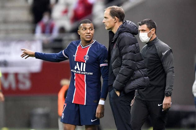 Sport Bilder des Tages THOMAS TUCHEL (ENTRAINEUR PSG) - 07 KYLIAN MBAPPE (PSG) - FAIR PLAY FOOTBALL : Reims vs Paris SG - Ligue 1 Uber Eats - 27 09 2020 FEP Panoramic 