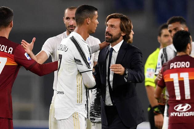 Sport Themen der Woche KW39 Sport Bilder des Tages Cristiano Ronaldo of Juventus FC and Andrea Pirlo coach of Juventus FC at the end of the Serie A football match between AS Roma and Juventus FC at Olimpico stadium in Roma (Italy), September 27th, 2020. Photo Antonietta Baldassarre Insidefoto antoniettaxbaldassarre