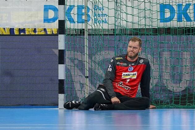 Johannes Bitter Jogi Bitter, Goalie, TVB, 1 on the ground, looking disappointed, disappointed, frustration, disappointed, pessimistic, action, action, game scene, 04 10 2020, Mannheim Germany , Handball, Bundesliga, Rhein Neckar Löwen TVB 1898 Stuttgart xozx