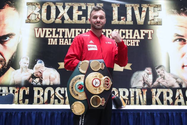 Bilder des Jahres 2020, Sport 10 Oktober Sport Themen der Woche KW41 Sport Bilder des Tages Halbschwergewichtsweltmeister Dominic Boesel Bösel (SES Boxing) - Pressekonferenz im Maritim Hotel in Magdeburg zum SES Boxabend in der Getec Arena - Boxen,Mann,Männer,Deutschland,06.10.2020 *** Light Heavyweight World Champion Dominic Boesel Bösel SES Boxing Press Conference at the Maritim Hotel in Magdeburg on the SES Boxing Evening in the Getec Arena Boxing,Man,Men,Germany,06 10 2020