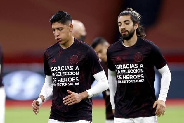 AMSTERDAM, 07-10-2020 , JohanCruyff Arena, friendly game between Netherland and Mexico. Mexico player Edson Alvarez (L) with Mexico player Rodolfo Pizarro (R) during the game Netherlands - Mexico. Netherlands - Mexico  x9485275x Copyright: