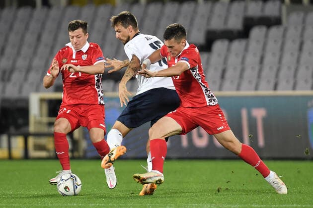 Francesco Acerbi of Italia, Ion Nicolaescu and Vadim Rata of Moldova during the friendly football match between Italy and Moldova at Artemio Franchi Stadium in Firenze (Italy), October, 7th 2020. Photo Andrea Staccioli Insidefoto andreaxstaccioli