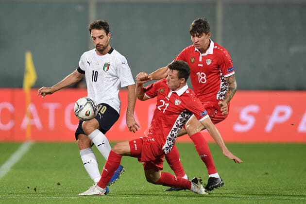 Giacomo Bonaventura of Italia and Vadim Rata of Moldova during the friendly football match between Italy and Moldova at Artemio Franchi Stadium in Firenze (Italy), October, 7th 2020. Photo Andrea Staccioli Insidefoto andreaxstaccioli