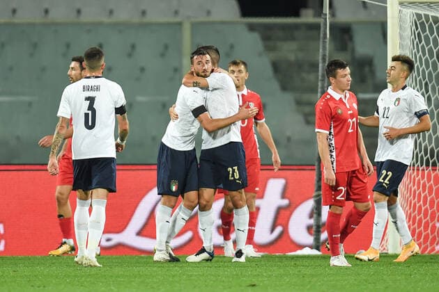 Bryan Cristante of Italia celebrates after scoring a goal during the friendly football match between Italy and Moldova at Artemio Franchi Stadium in Firenze (Italy), October, 7th 2020. Photo Andrea Staccioli Insidefoto andreaxstaccioli