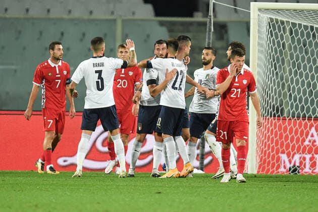 Bryan Cristante of Italia celebrates after scoring a goal during the friendly football match between Italy and Moldova at Artemio Franchi Stadium in Firenze (Italy), October, 7th 2020. Photo Andrea Staccioli Insidefoto andreaxstaccioli