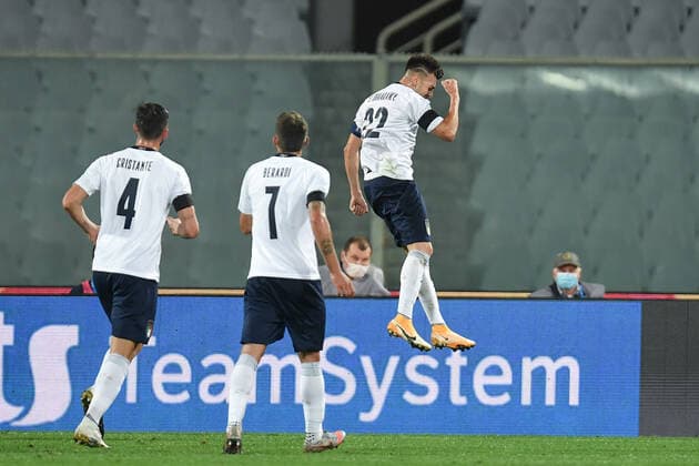Stephan El Shaarawy of Italia celebrates after scoring the 3-0 goal during the friendly football match between Italy and Moldova at Artemio Franchi Stadium in Firenze (Italy), October, 7th 2020. Photo Andrea Staccioli Insidefoto andreaxstaccioli