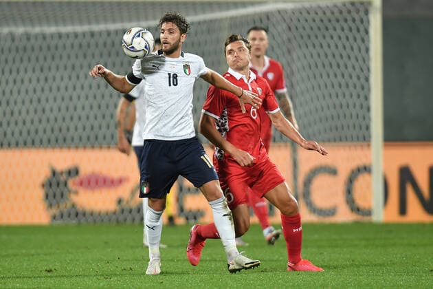 Manuel Locatelli of Italia and Alexandru Boiciuc of Moldova during the friendly football match between Italy and Moldova at Artemio Franchi Stadium in Firenze (Italy), October, 7th 2020. Photo Andrea Staccioli Insidefoto andreaxstaccioli