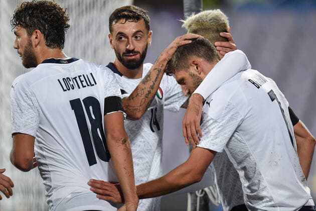 Domenico Berardi of Italia celebrates after scoring the 6-0 goal during the friendly football match between Italy and Moldova at Artemio Franchi Stadium in Firenze (Italy), October, 7th 2020. Photo Andrea Staccioli Insidefoto andreaxstaccioli
