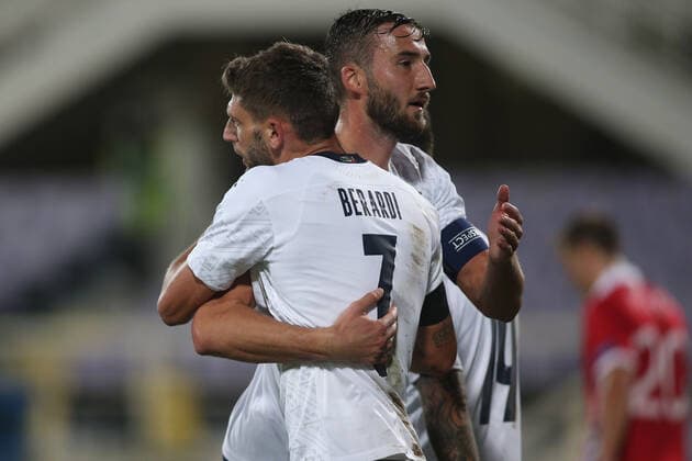 Florence 07 10 2020: BERARDI (ITALY) SCORE THE GOAL AND CELEBRATES during the friendly match between Italy vs Moldova in Artemio Franchi stadium in Florence.  Copyright: xMarcoxIacobuccix xIPAx xMarcoxIacobuccix 0