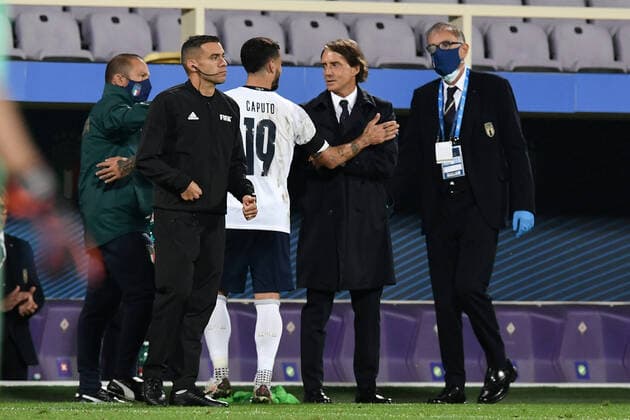 Db Firenze 07 10 2020 - amichevole Italia-Moldovia foto Daniele Buffa Image nella foto: Francesco Caputo-Roberto Mancini 