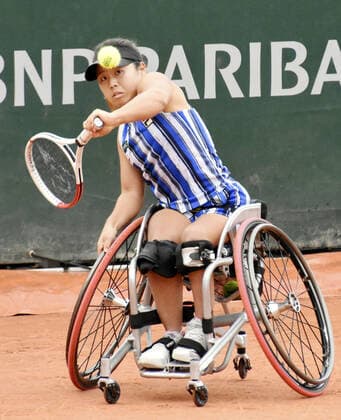 Tennis: French Open women s wheelchair final Yui Kamiji plays a shot against Japanese compatriot Momoko Ohtani in the women s wheelchair singles final of the French Open tennis tournament in Paris on Oct. 9, 2020. 
