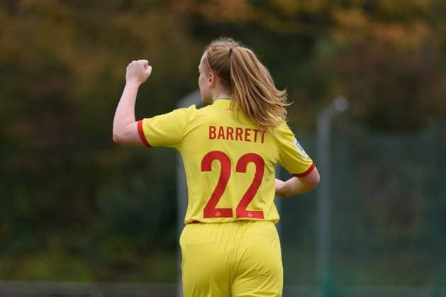 ASCHHEIM, GERMANY, OCT 11: Amber Barrett ( 22 21. FC Köln) celebrating her goal during the 2. Frauen Bundesliga match between FC Bayern München II and 1. FC Köln. Sven Beyrich SPP FC Bayern München II vs 1. FC Köln 