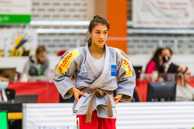 11 10 2020, Brandenburg, Senftenberg Judo Second Bundesliga Final Women 2020 Marleen Rezzan Ates, KSC Asahi Spremberg after her victory over Synthia Kollar JG Sachsenwald Judo Second Bundesliga Final Women 2020 Senftenberg Copyright: xHammerschmidtx Eibner-Pressefotox EP_fhamm