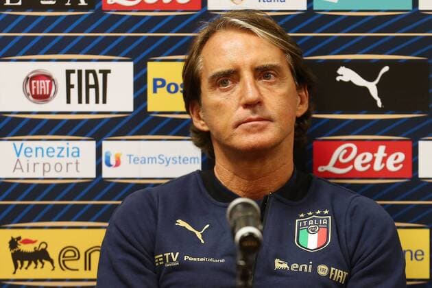 press conference, PK, Pressekonferenz and a training of the Italian national team, Nationalteam before the UEFA Nation League Poland vs Italy Roberto Mancini Press conference and a training of the Italian National team before the UEFA Nation League Poland vs Italy on October 10, 2020 in Gdansk, Poland. EN_01449421_0004
