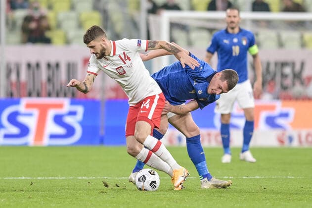 11.10.2020 GDANSK PILKA NOZNA - LIGA NARODOW UEFA MECZ GRUPY A POLSKA - WLOCHY Football - UEFA Nations League group A match Poland - Italy N Z MATEUSZ KLICH ANDREA BELOTTI FOT MATEUSZ SLODKOWSKI FOTONEWS NEWSPIX.PL --- Newspix.pl  20201011FNMS31