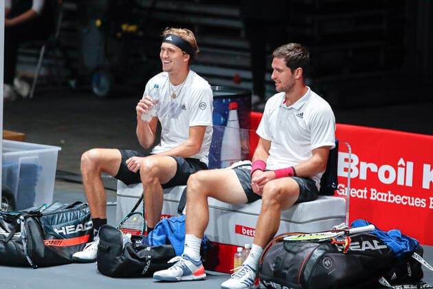 Alexander ZVEREV GER and Mischa ZVEREV GER , Impressions of 1 double at the bett1HULKS Indoors ATP 250 on 13 10 2020 in Cologne LANXESS arena , Germany