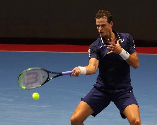 Russian Federation. Saint-Petersburg. SIBUR Arena. International tennis tournament ATP, Tennis Herren St. Petersburg Open By 2020. ATP500. Tennis. Match on October 13, 2020. Match Vashek Pospisil - Andrey Rublev. Tennis player Vasek Pospisil. MaksimxKonstantinov