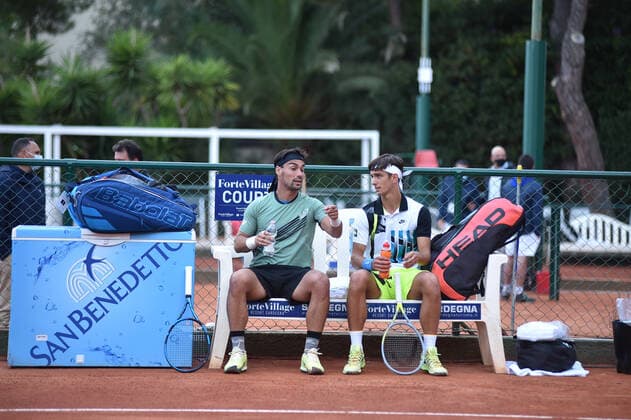 Photo Alessandro Tocco LaPresse October 13, 2020 Santa Margherita di Pula, Cagliari (Italy) Tennis Tennis, Forte Village Sardegna Open In the pic:Lorenzo Musetti, Fabio Fognini  Copyright: xToccoxAlessandro LaPressex