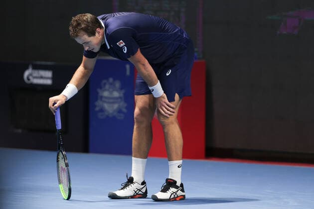 ST PETERSBURG, RUSSIA - OCTOBER 13: Vasek Pospisil during International tennis tournament ATP, Tennis Herren St. Petersburg Open on October 13, 2020, at Sibur Arena in Saint Petersburg, Russia. (Photo by Anatoliy Medved Iconsportswire) TENNIS: OCT 13 St Petersburg Open Icon201013046