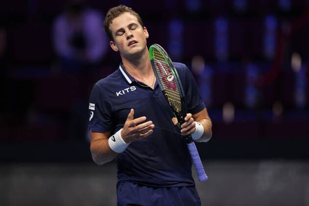 ST PETERSBURG, RUSSIA - OCTOBER 13: Vasek Pospisil during International tennis tournament ATP, Tennis Herren St. Petersburg Open on October 13, 2020, at Sibur Arena in Saint Petersburg, Russia. (Photo by Anatoliy Medved Iconsportswire) TENNIS: OCT 13 St Petersburg Open Icon201013053
