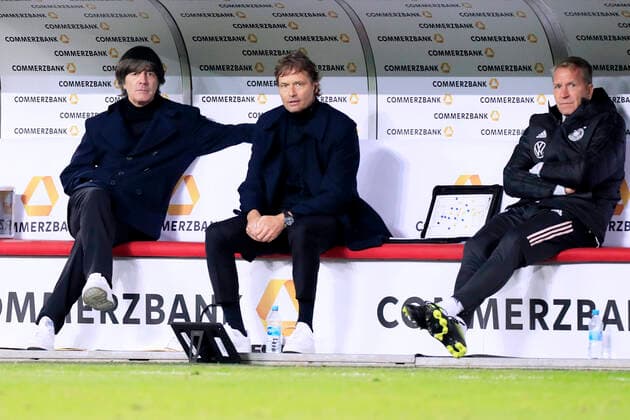 LOEW Joachim National Coach Team Germany with Co-Coach SORG Marcus and Coach KOEPKE Andreas UEFA Nations League Qualification Match Germany Switzerland 3 3 on 13 October 2020 in Cologne DFL REGULATIONS PROHIBIT ANY USE OF PHOTOGRAPHS as IMAGE SEQUENCES and or QUASI VIDEO