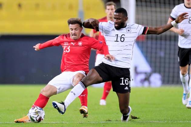SHAQIRI Xherdan Team Switzerland with RUEDIGER Antonio UEFA Nations League Qualification Match Germany Switzerland 3 3 on 13 October 2020 in Cologne DFL REGULATIONS PROHIBIT ANY USE OF PHOTOGRAPHS as IMAGE SEQUENCES and or QUASI VIDEO