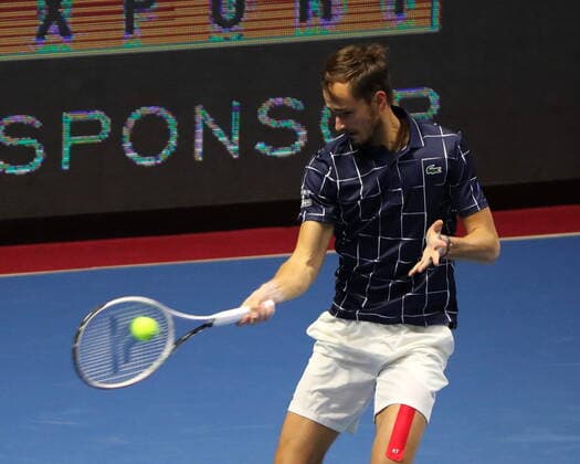 Russian Federation. Saint-Petersburg. SIBUR Arena. International tennis tournament ATP, Tennis Herren St. Petersburg Open By 2020. ATP500. Tennis. Match on October 14, 2020. Match Daniil Medvedev - Richard Gasquet. Tennis player Daniil Medvedev. MaksimxKonstantinov