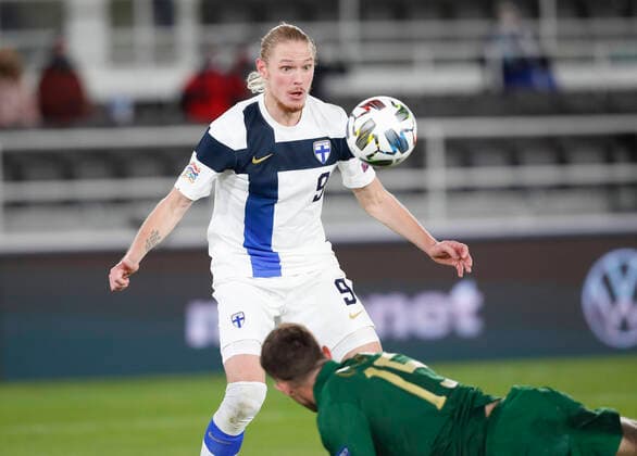 f9 Fredrik Jensen 9, FIN scores 1-0 for Finlad during the UEFA Nations League B group four match between Finland and Republic of Ireland at the Helsinki Olympic Stadium on October 14. 2020 in Helsinki, Finland. (Kalle Parkkinen Newspix24)  Copyright: xKallexParkkinenx NP2401127751