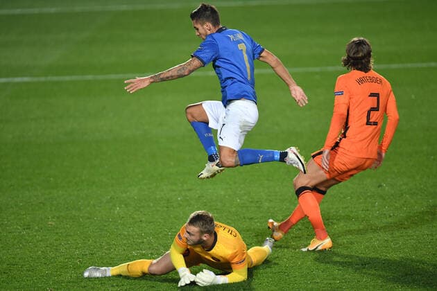 Lorenzo Pellegrini of Italy scores a goal during the Uefa Nation League Group Stage A1 football match between Italy and Netherlands at Atleti azzurri d Italia Stadium in Bergamo (Italy), October, 14, 2020. Photo Andrea Staccioli Insidefoto andreaxstaccioli