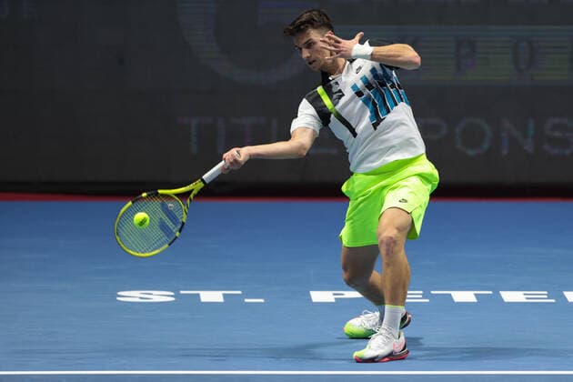 ST. PETERSBURG, RUSSIA - OCTOBER 14: Miomir Kecmanovc during the ATP, Tennis Herren St.Petersburg Open on October 14, 2020 at Sibur Arena in Saint Petersburg, Russia. (Photo by Anatoliy Medved Icon Sportswire) TENNIS: OCT 14 St Petersburg Open Icon201014029