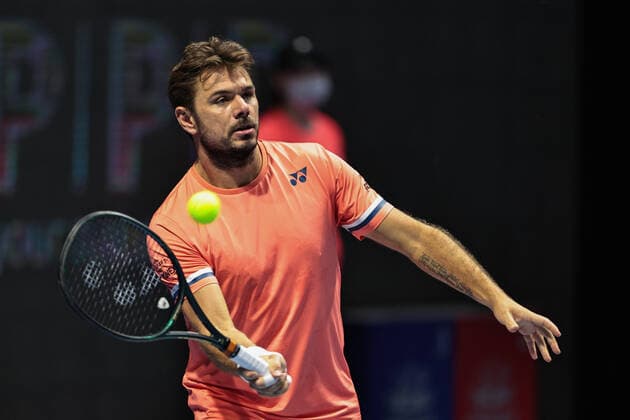 ST PETERSBURG, RUSSIA - OCTOBER 14: Stan Wawrinka during the ATP, Tennis Herren St. Petersburg Open on October 14, 2020 at Sibur Arena in Saint Petersburg, Russia. (Photo by Anatoliy Medved Icon Sportswire) TENNIS: OCT 14 St Petersburg Open Icon201014112