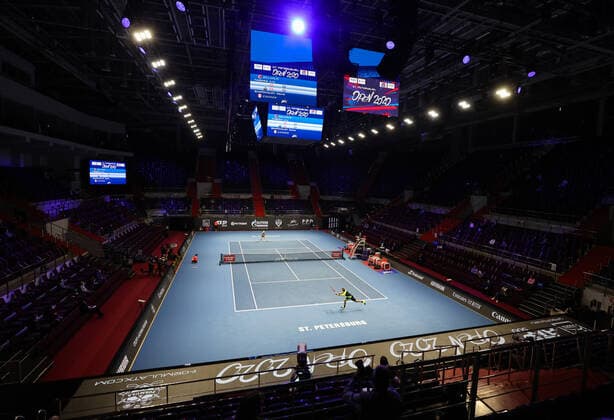 ST PETERSBURG, RUSSIA - OCTOBER 15, 2020: A view of the central court at Sibur Arena hosting the St Petersburg Open 2020 international tennis tournament. Alexander Demianchuk TASS  TS0EAE0D