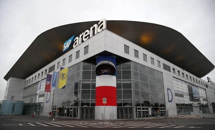 SAP Arena Mannheim, Handball Bundesliga currently without spectators, Handball Bundesliga, 4 matchday, Rhein Neckar Loewen SC DHfK Leipzig, 15 10 2020, SAP Arena, Mannheim, Germany, zmdz, DFB DFL regulations prohibit any use of photographs as image sequences and or quasi video Rhein Neckar Loewen SC DHfK Leipzig