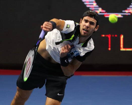 Russian Federation. Saint-Petersburg. SIBUR Arena. International tennis tournament ATP, Tennis Herren St. Petersburg Open By 2020. ATP500. Tennis. Match on October 15, 2020. Match Karen Khachanov - Aslan Karatsev. Tennis Player Karen Khachanov. MaksimxKonstantinov