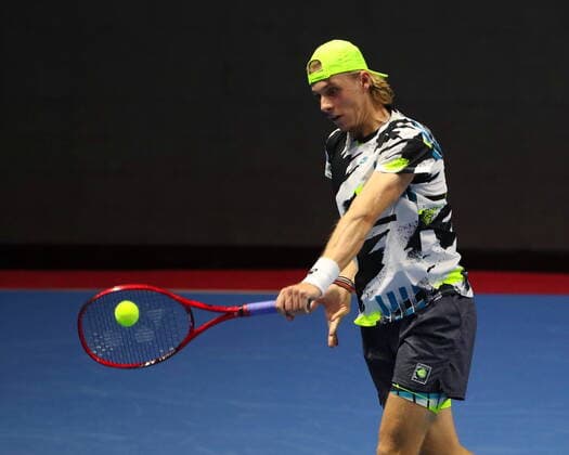 Russian Federation. Saint-Petersburg. SIBUR Arena. International tennis tournament ATP, Tennis Herren St. Petersburg Open By 2020. ATP500. Tennis. Match on October 16, 2020. Match Stan Wawrinka - Denis Shapovalov. Tennis Player Denis Shapovalov. MaksimxKonstantinov
