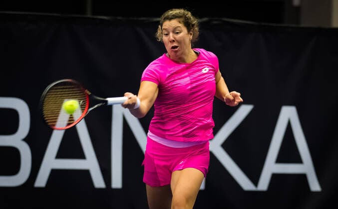 October 17, 2020, Ostrava, CZECH REPUBLIC: Anna-Lena Friedsam of Germany in action during the first qualifications round at the 2020 J&T Banka Ostrava Open WTA, Tennis Damen Premier tennis tournament against Jil Teichmann of Switzerland Ostrava CZECH REPUBLIC - ZUMAa181 20201017_zaa_a181_082 Copyright: xRobxPrangex