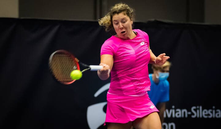 October 17, 2020, Ostrava, CZECH REPUBLIC: Anna-Lena Friedsam of Germany in action during the first qualifications round at the 2020 J&T Banka Ostrava Open WTA, Tennis Damen Premier tennis tournament against Jil Teichmann of Switzerland Ostrava CZECH REPUBLIC - ZUMAa181 20201017_zaa_a181_086 Copyright: xRobxPrangex